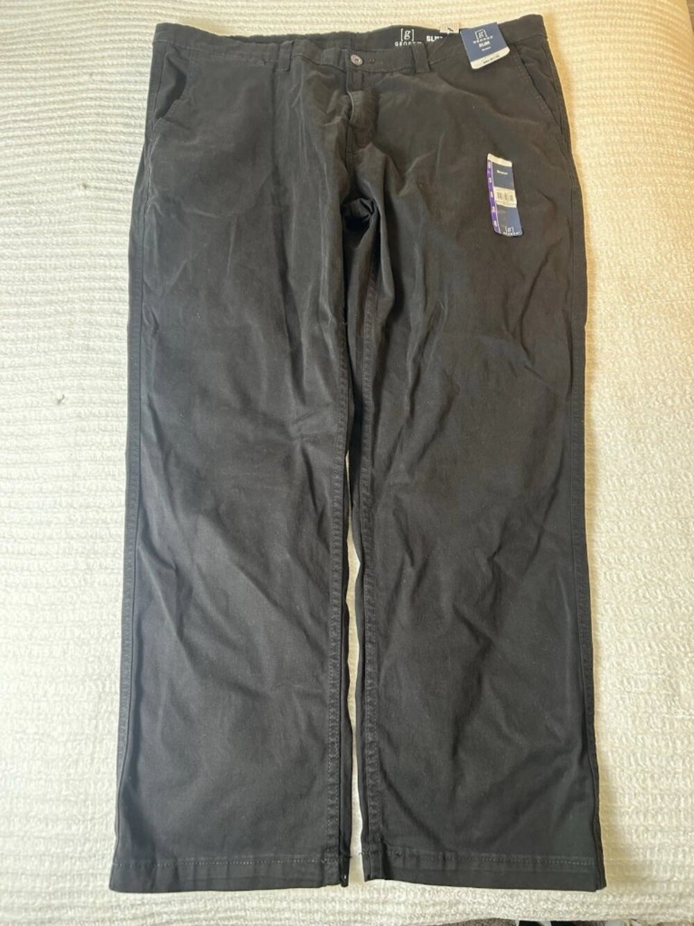 George Men Slim Straight Casual Stretch Chino Pants 42x30 Black Cotton NWT New